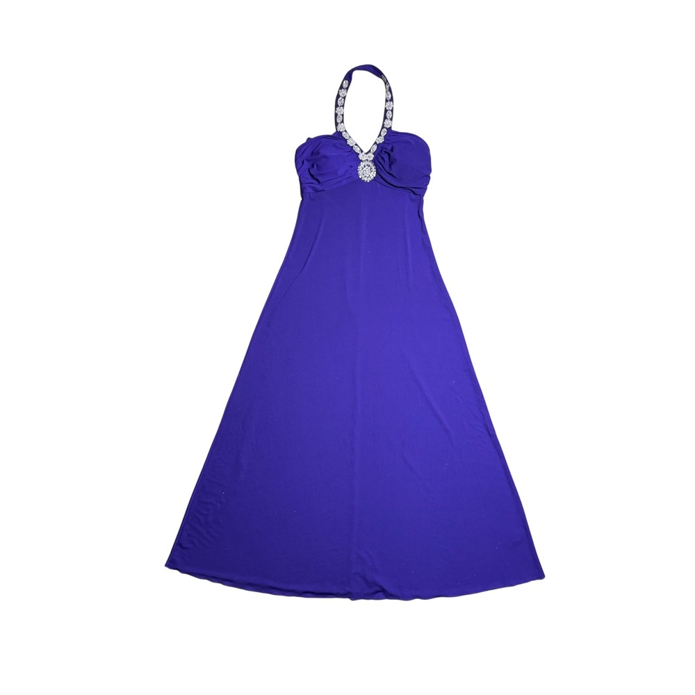 Spense Purple Rhinestone Halter Maxi Dress